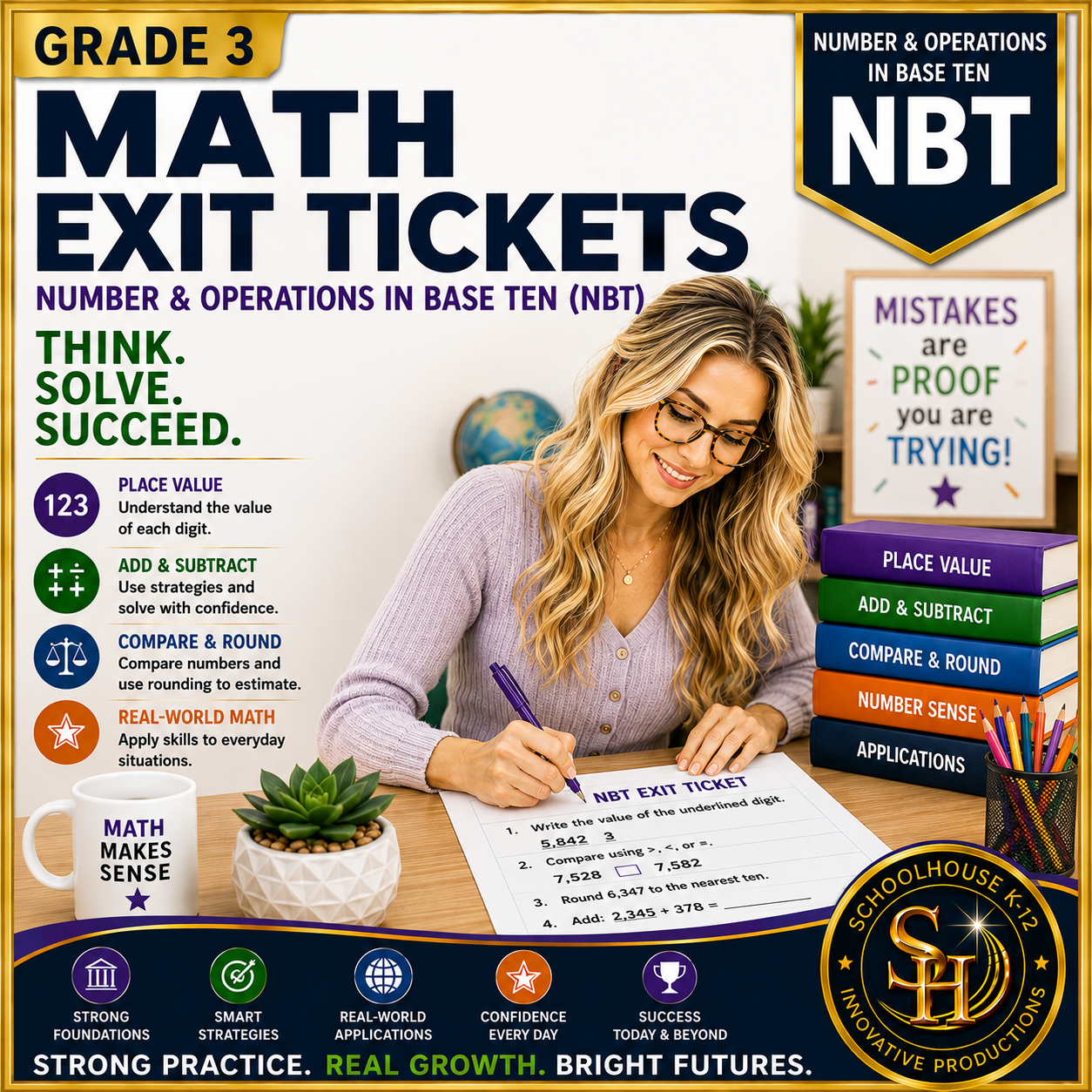 3rd Grade Number & Operations in Base Ten Math Exit Tickets cover